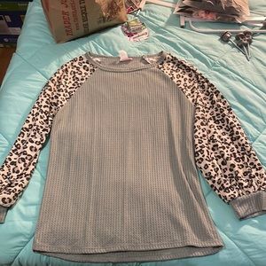 Pink Lily Blue and Leopard Sweater/Top
